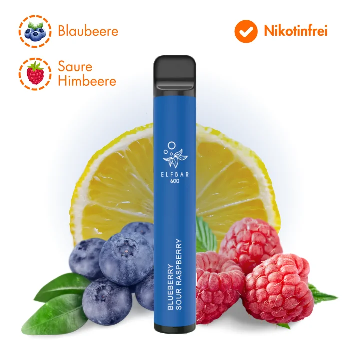 Elfbar 600 Blueberry Sour Raspberry mit Blaubeeren, Himbeeren und Zitrone ohne Nikotin